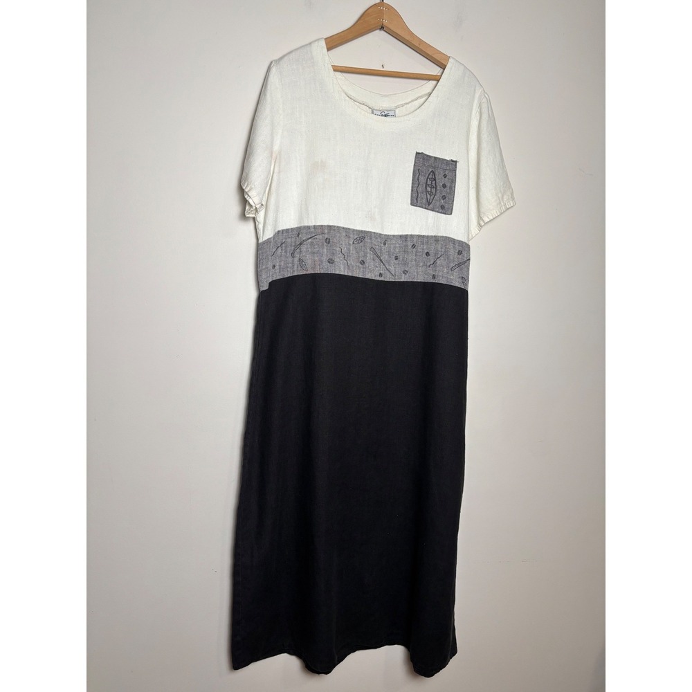 Studio Ease Womens VTG 90s Linen Colorblock Maxi Dress 18W Art To Wear Lagenlook